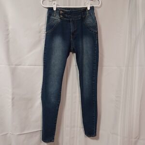 Denim Warehouse Skinny Jeans Womens 5 Blue‎ Dark Wash High Rise Faux Pockets